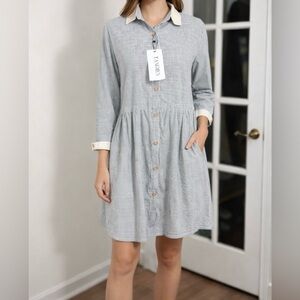 Tangmeng Black & White Striped Button Front Shirt Dress – XL